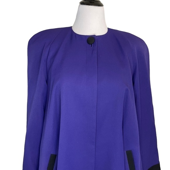 J Gallery Vintage VTG 80s Purple Black Swing Coat Blazer Jacket Cape Dress 11 12 - Picture 2 of 7